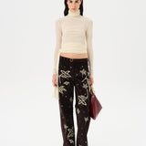 VERA - Low-rise corduroy pants with all-over embroidery
