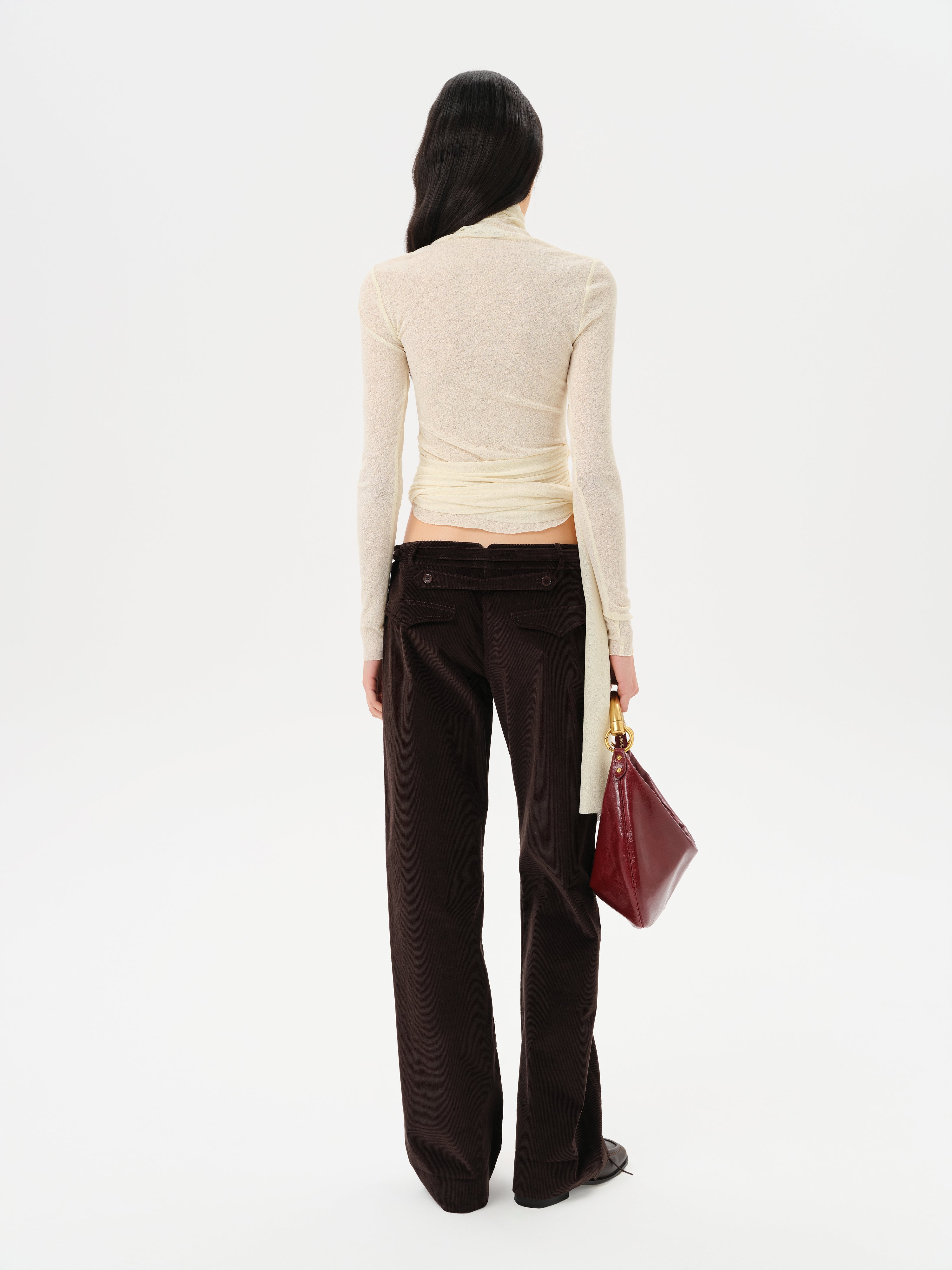 VERA - Low-rise corduroy pants with all-over embroidery