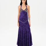 VICKA - Open-back embellished satin maxi dress