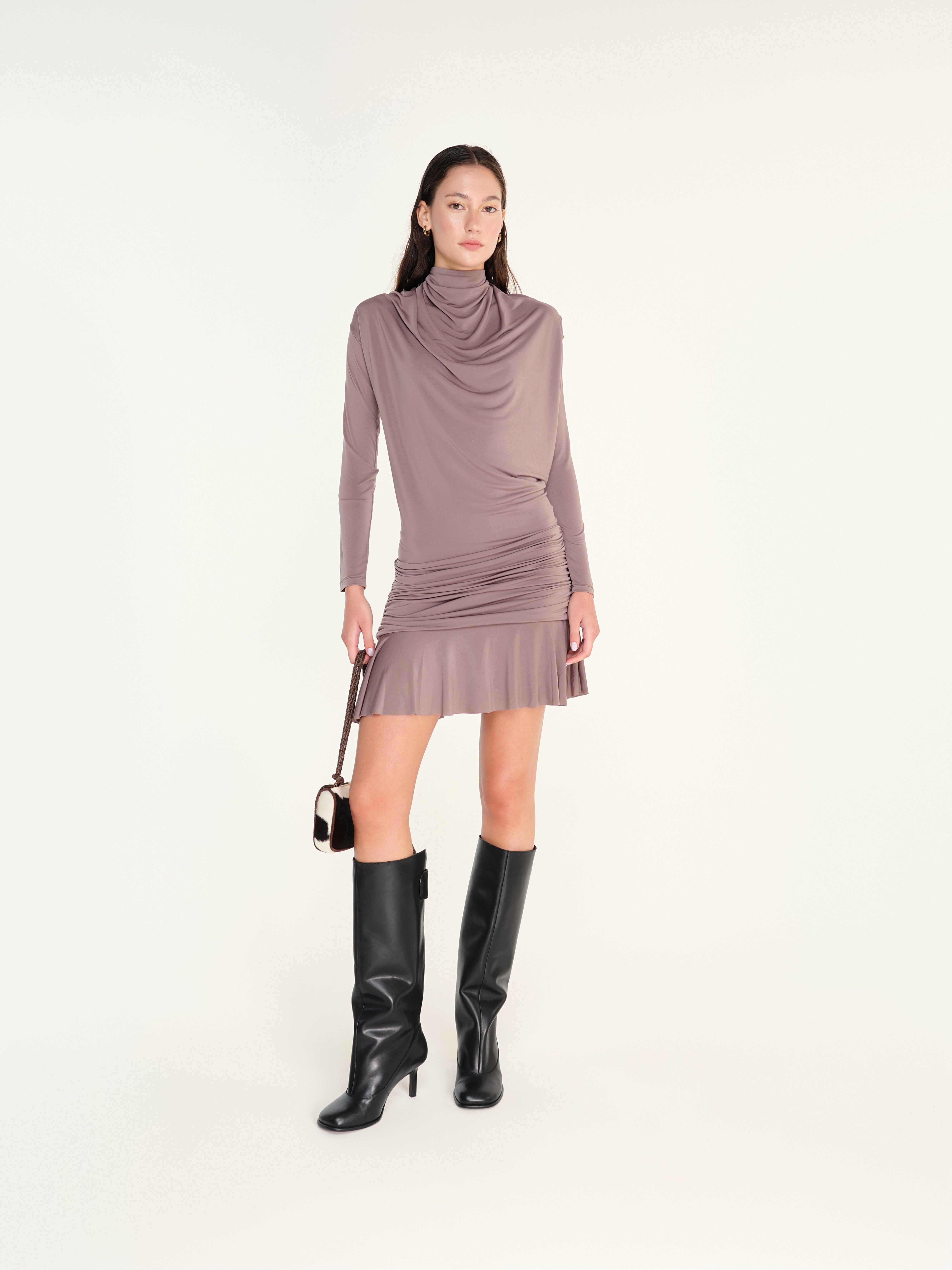 VERA - Open back jersey mini dress with ruching