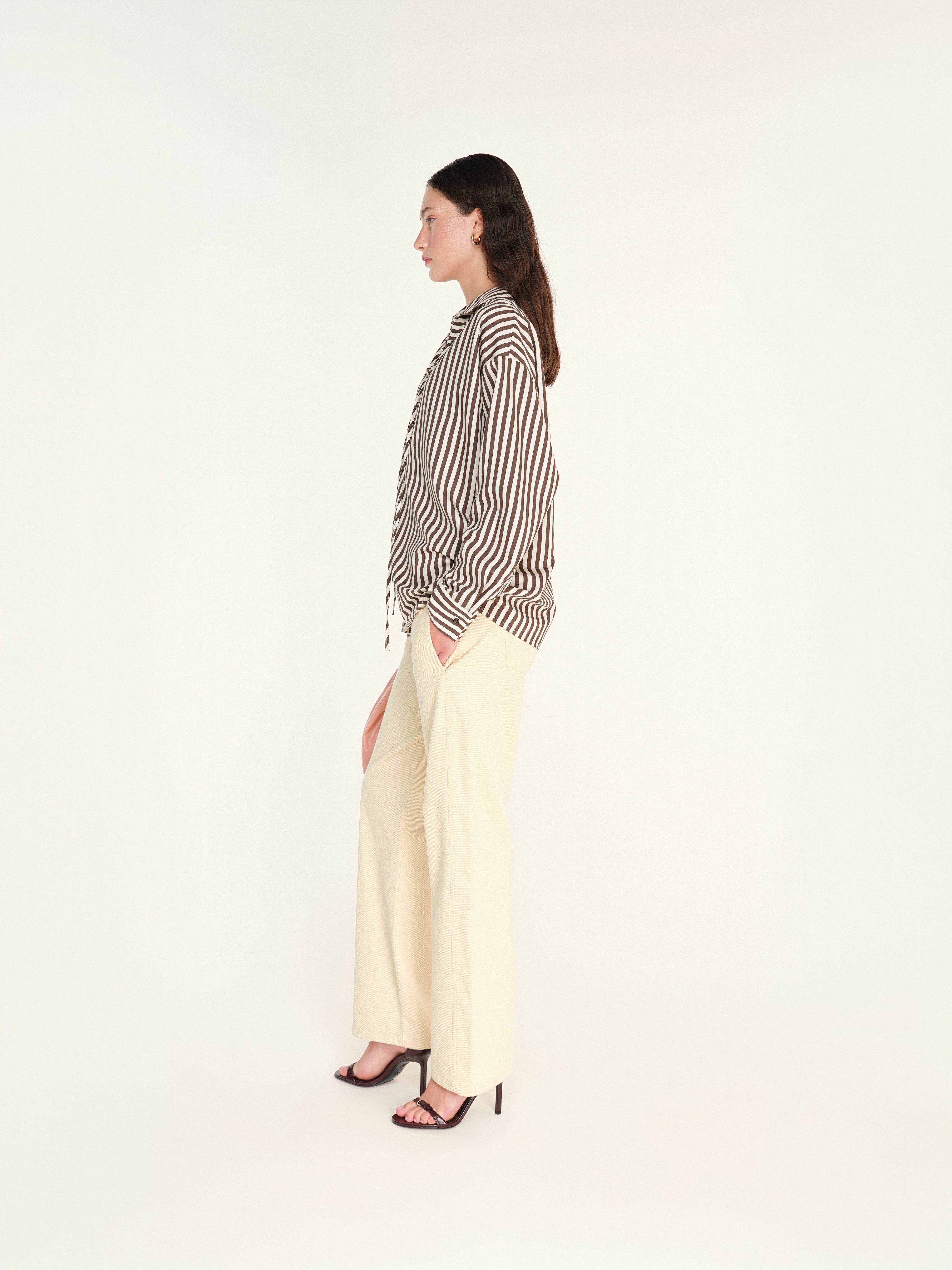 LINDY - Open-collar striped long sleeve shirt
