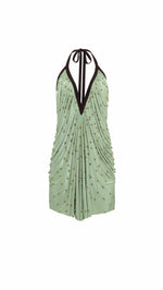 SAGE - Geometric print halter mini dress