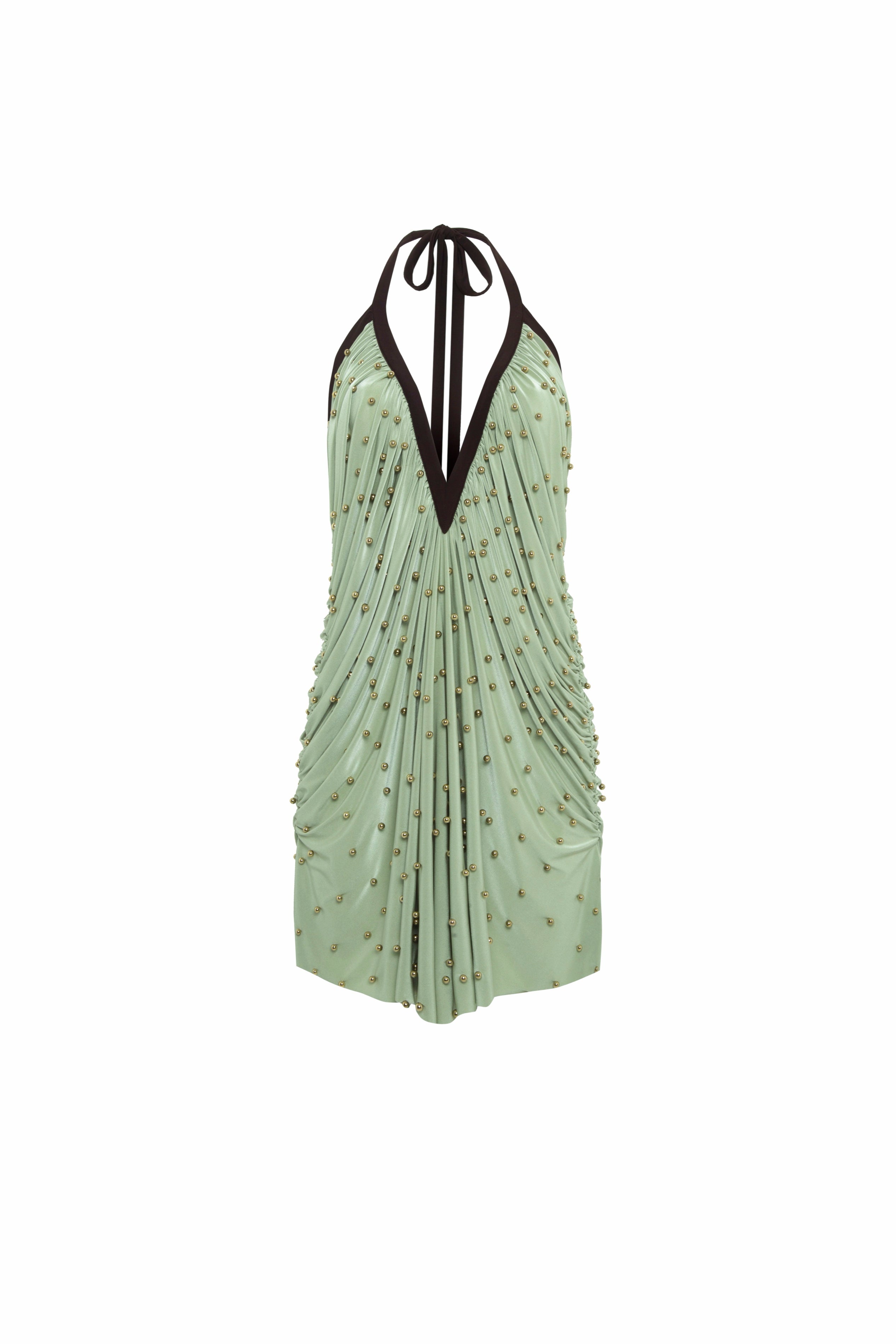 SAGE - Geometric print halter mini dress
