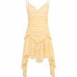 JAZ - Ruched v-neck embroidered mini dress