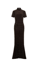 TOVI - Gold studded open-back jersey maxi dress