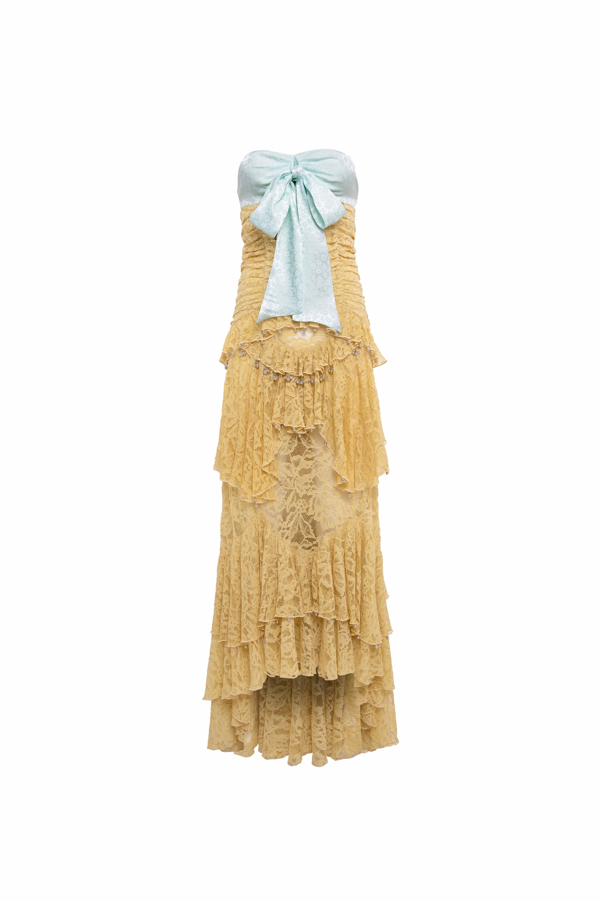 CORINNE - Strapless lace tiered maxi dress
