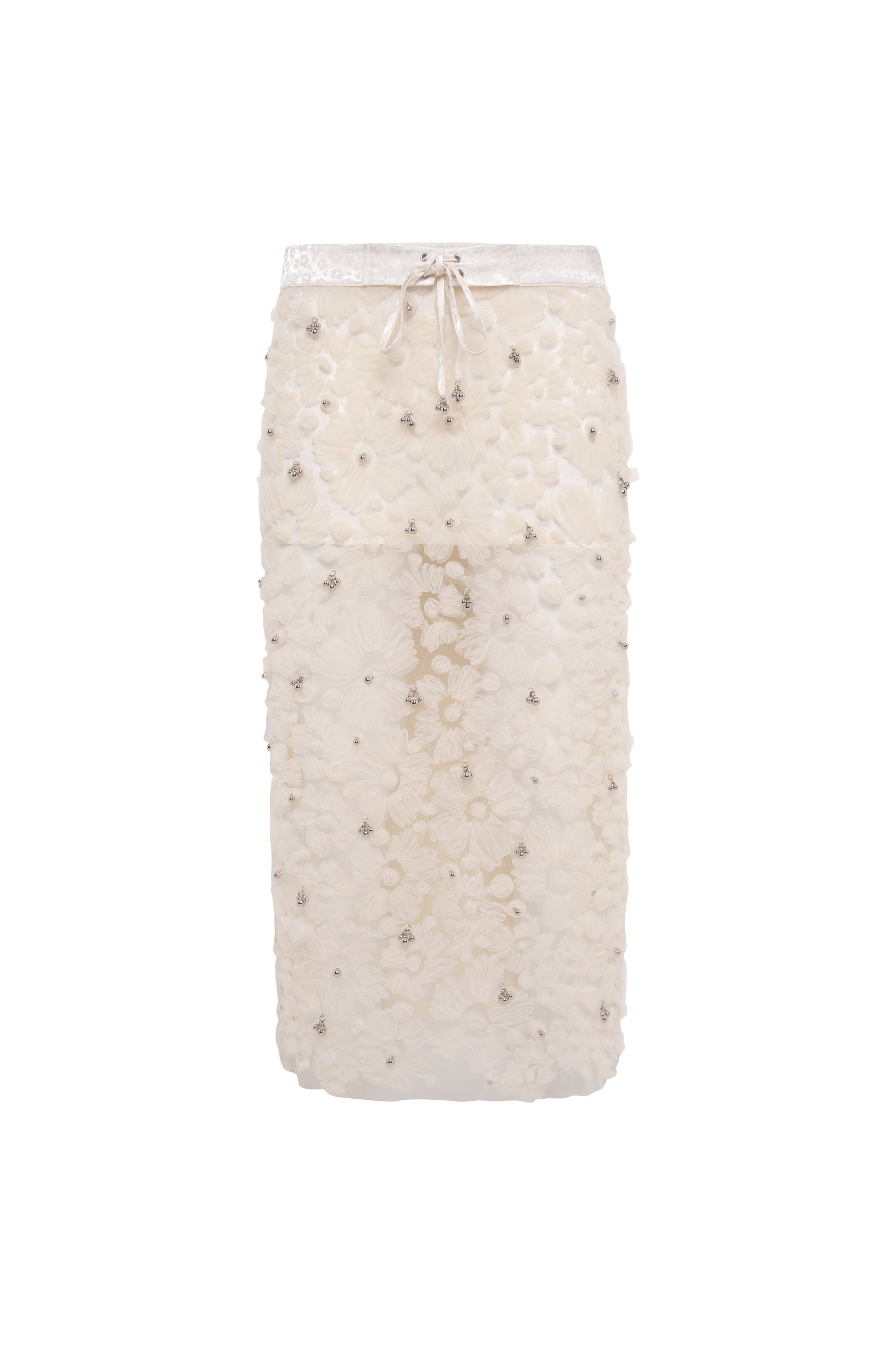 SIAM - Sheer tulle flower appliqué midi skirt