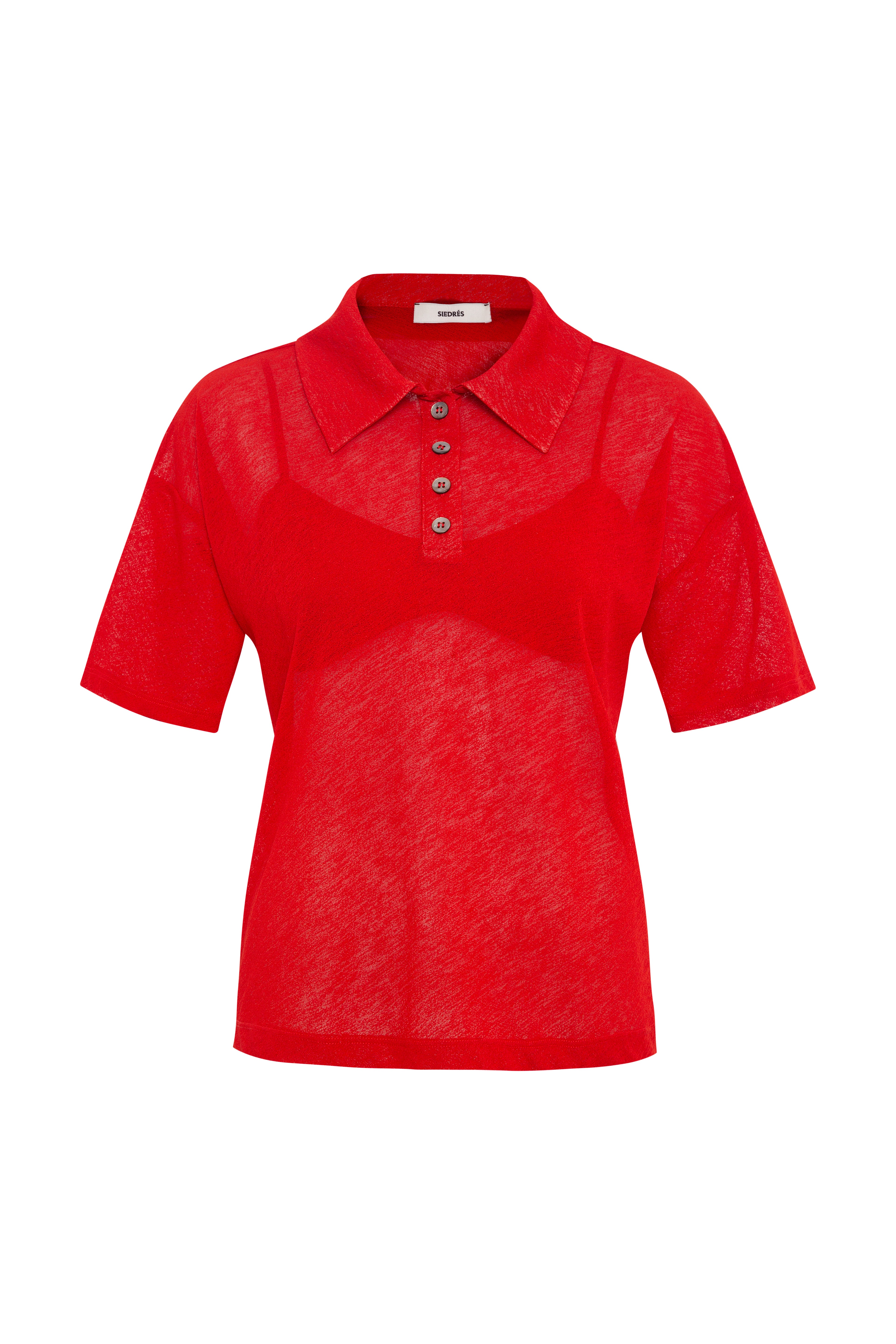 LEO - Semi-sheer mesh polo top with matching bralette