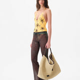 FLO - Semi sheer checkerboard print  full length pants with drawcord