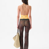 FLO - Semi sheer checkerboard print  full length pants with drawcord