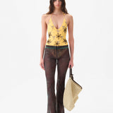 FLO - Semi sheer checkerboard print  full length pants with drawcord