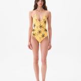 SOLENA - Embroidered floral halterneck swimsuit