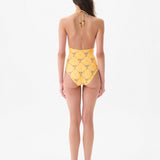 SOLENA - Embroidered floral halterneck swimsuit