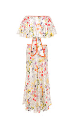 LIDIA - Printed midi satin dress with side cuts