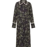 ALINDA - Floral print shirt style linen midi dress with contrast fringe trim