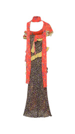 MONICA - Ruffled voile maxi dress with scarf detail