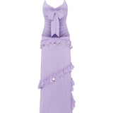 SIGNE - Crochet bust detailed embellished sheer mesh dress