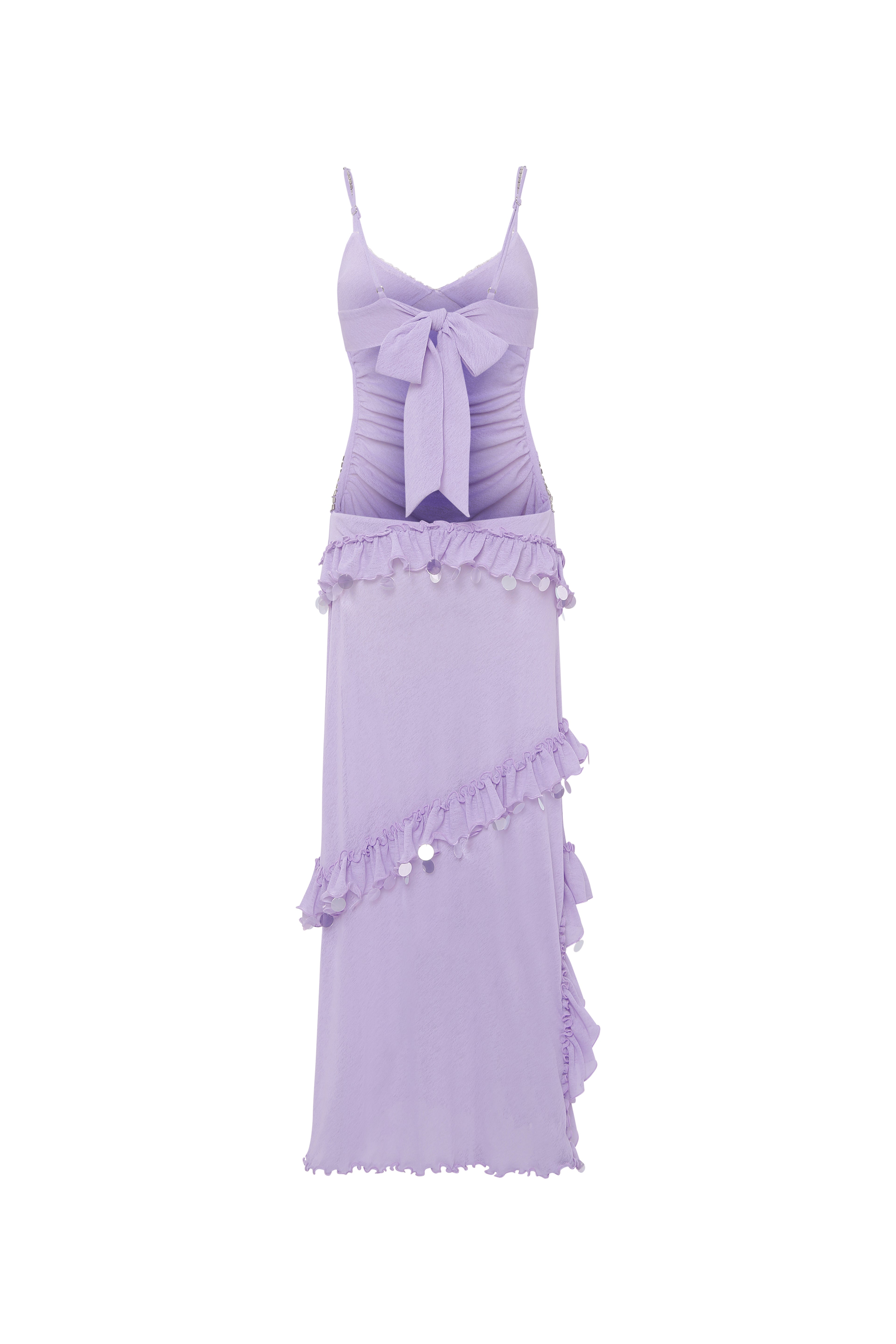 SIGNE - Crochet bust detailed embellished sheer mesh dress