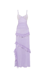 SIGNE - Crochet bust detailed embellished sheer mesh dress