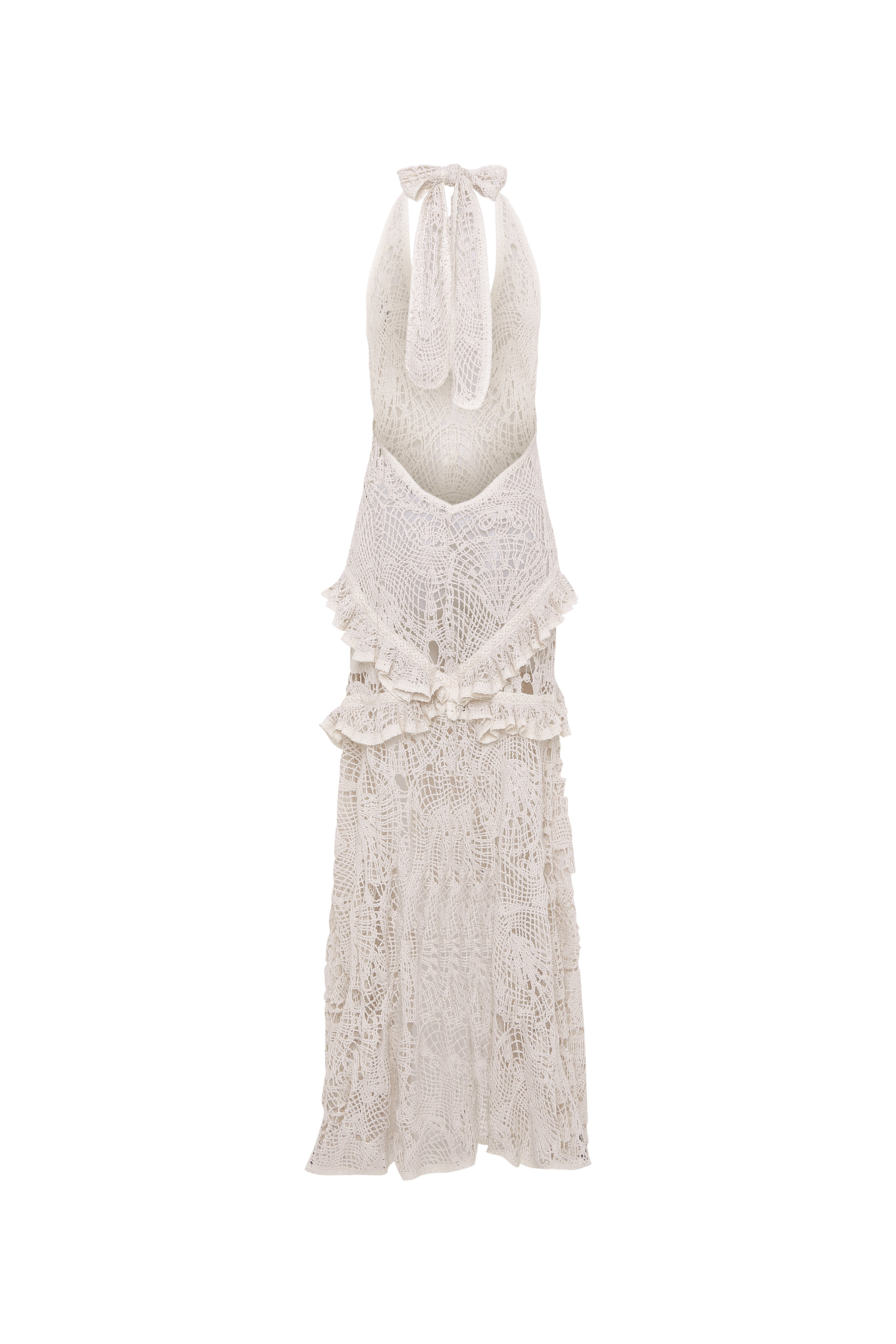 ELVIRA - Crocheted halterneck maxi dress with ruffles