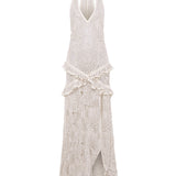 ELVIRA - Crocheted halterneck maxi dress with ruffles