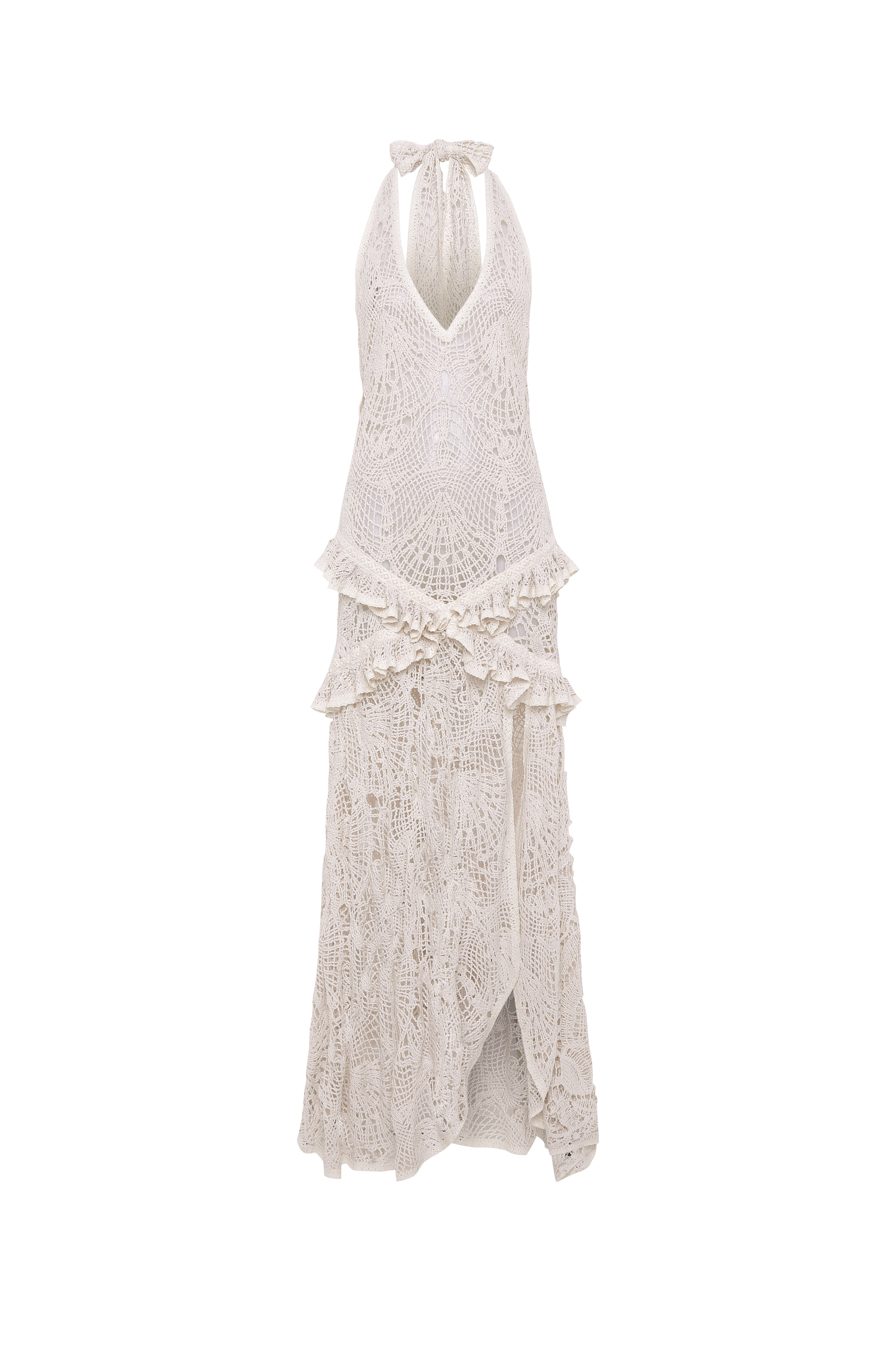 ELVIRA - Crocheted halterneck maxi dress with ruffles