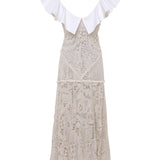 CAENES - Crochet dress with contrast poplin collar