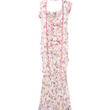 MONICA - Ruffled devoré chiffon maxi dress with scarf detail