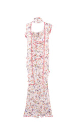 MONICA - Ruffled devoré chiffon maxi dress with scarf detail