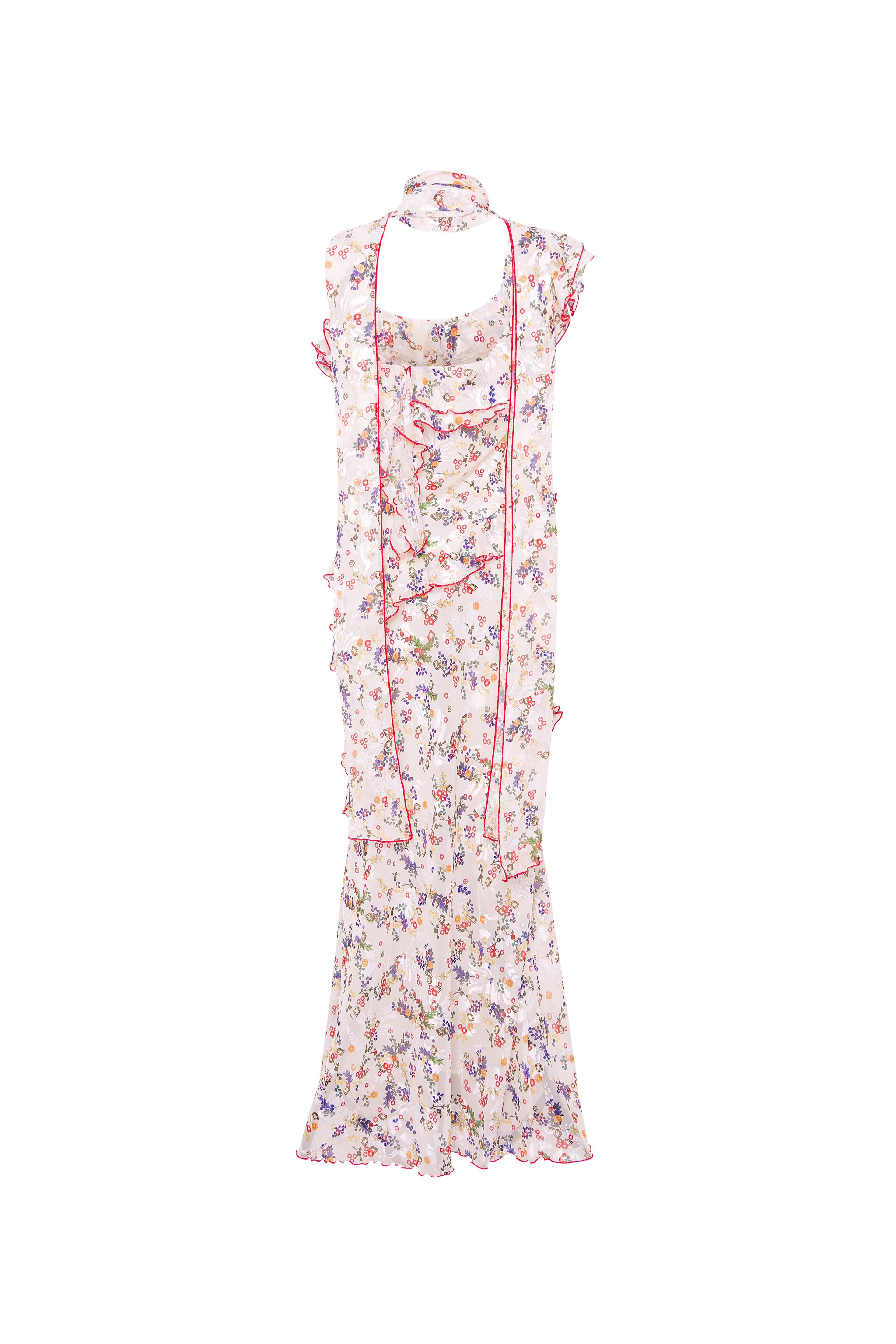 MONICA - Ruffled devoré chiffon maxi dress with scarf detail
