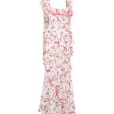 MONICA - Ruffled devoré chiffon maxi dress with scarf detail