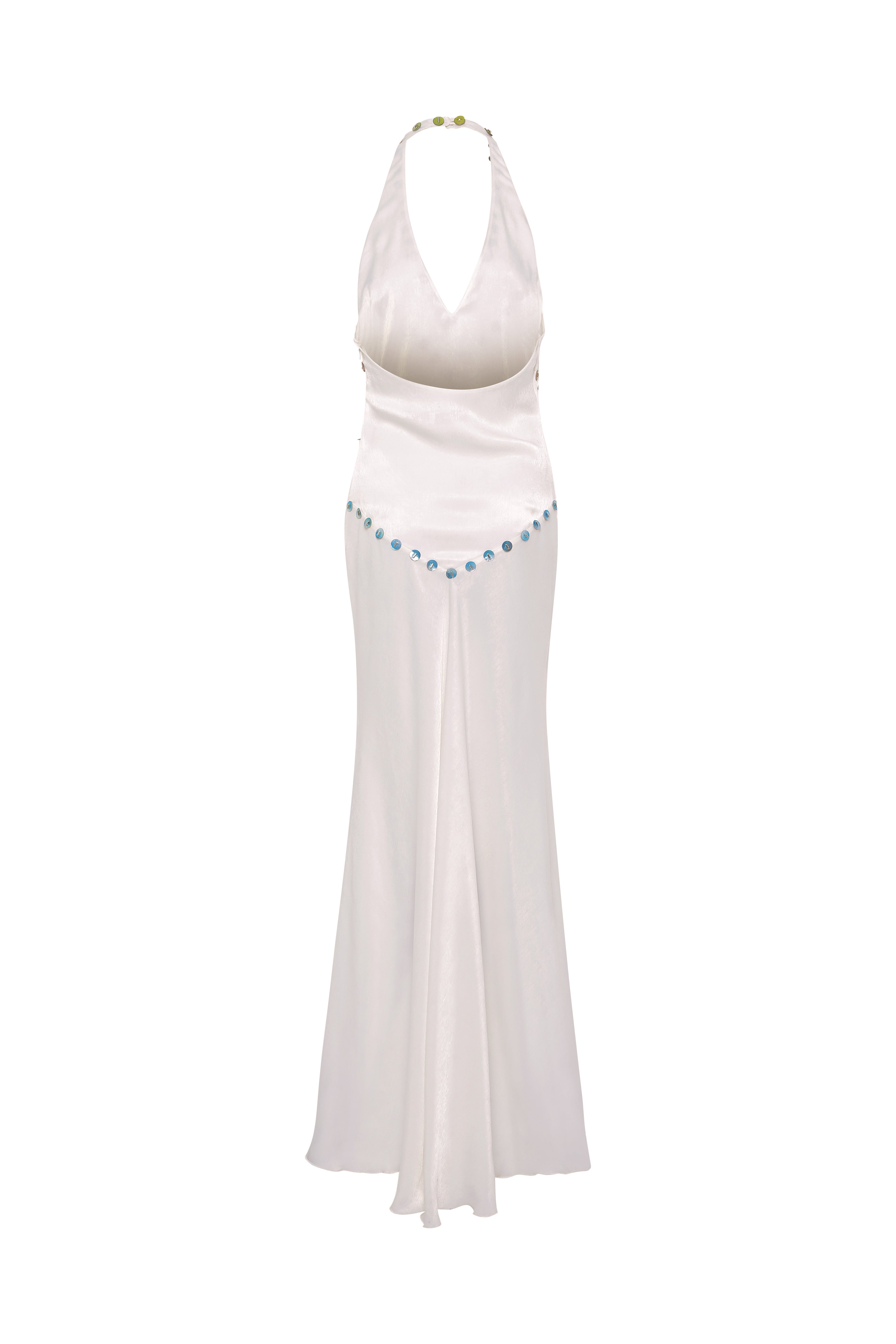 VICKA - Satin maxi dress with multicolored bead embroidery