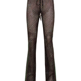 FLO - Semi sheer checkerboard print  full length pants with drawcord