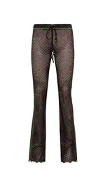 FLO - Semi sheer checkerboard print  full length pants with drawcord