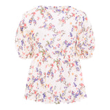 EMMA - Floral print v-neck mesh top with cntrast bust tie detail