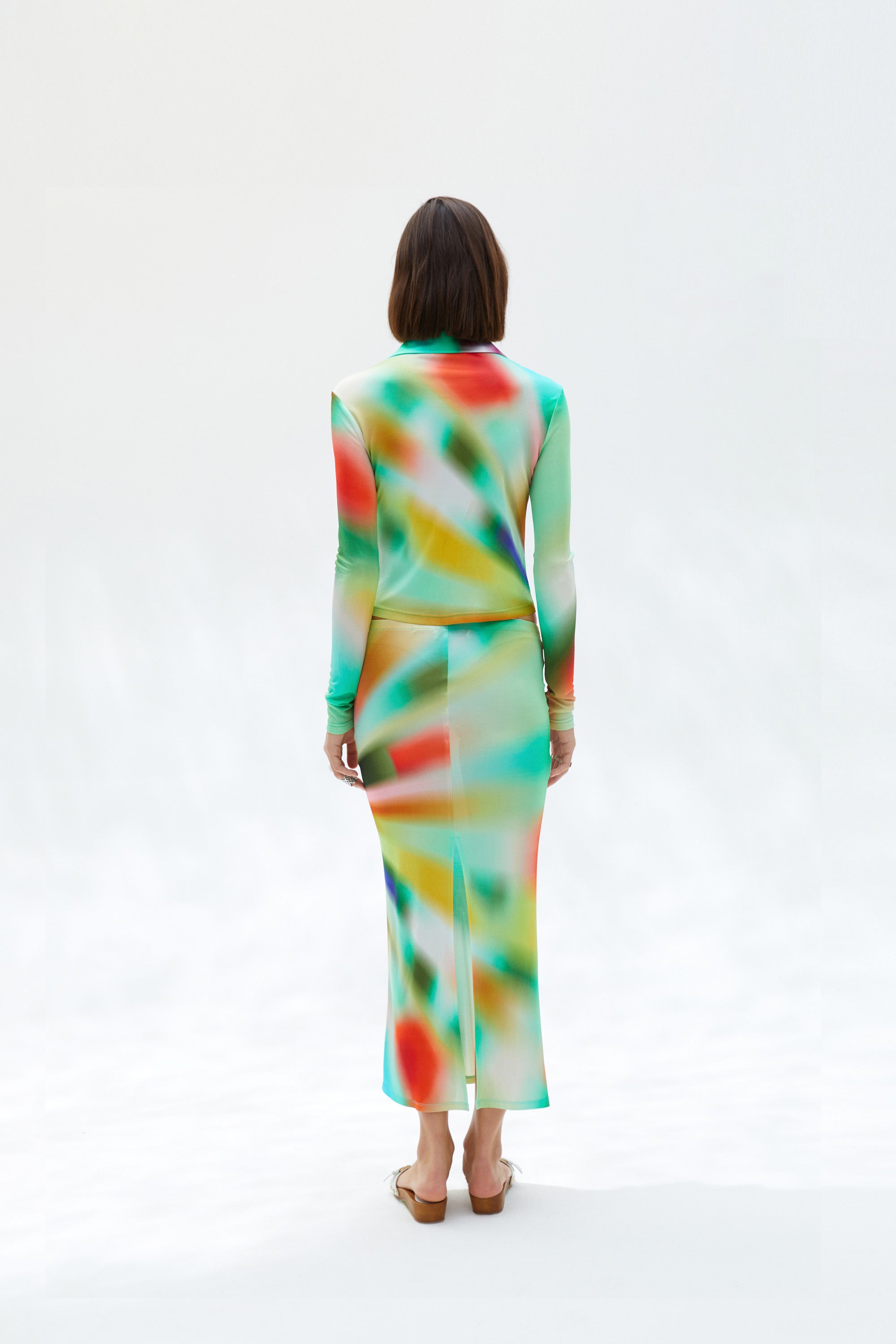 TINA - Sun-ray printed fitted jersey shirt