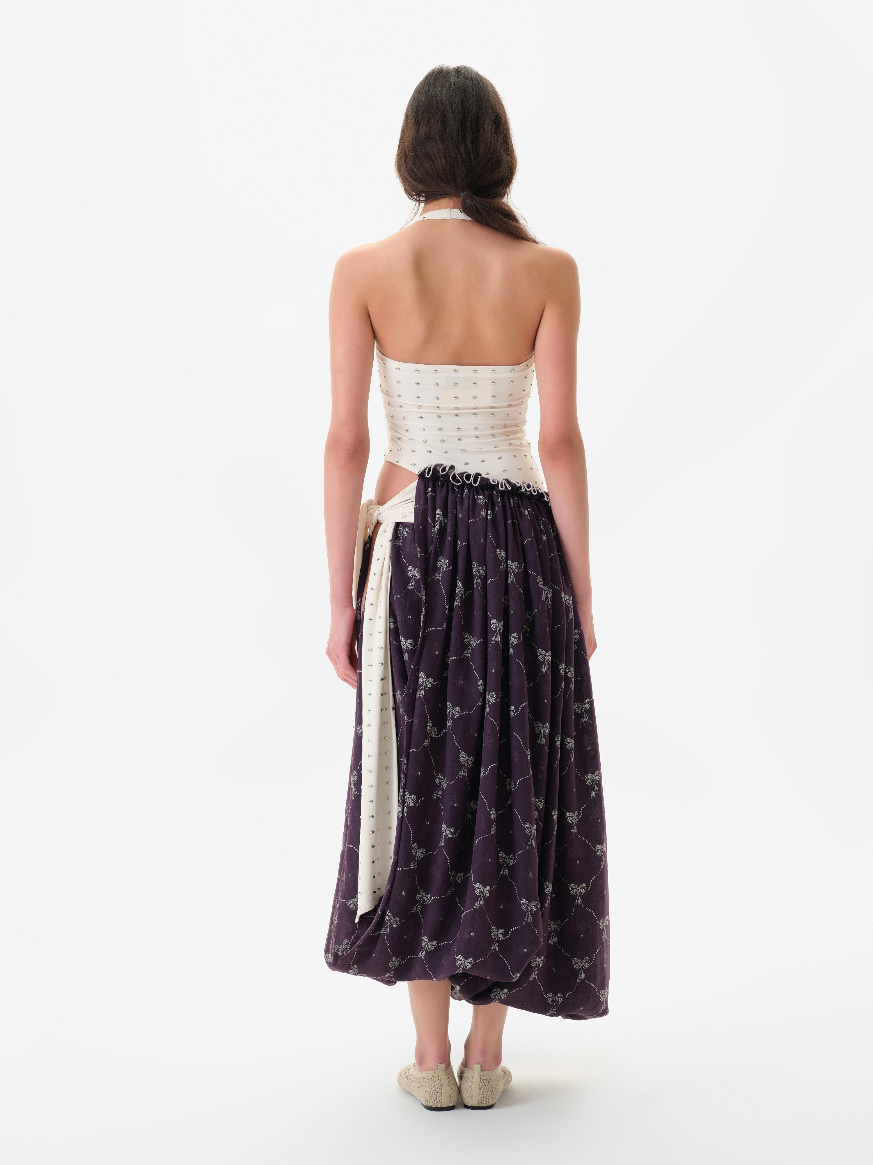 YOUSTINA - Balloon-skirt halterneck cut-out dress