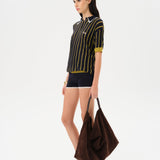 YUAN - Striped knit polo top