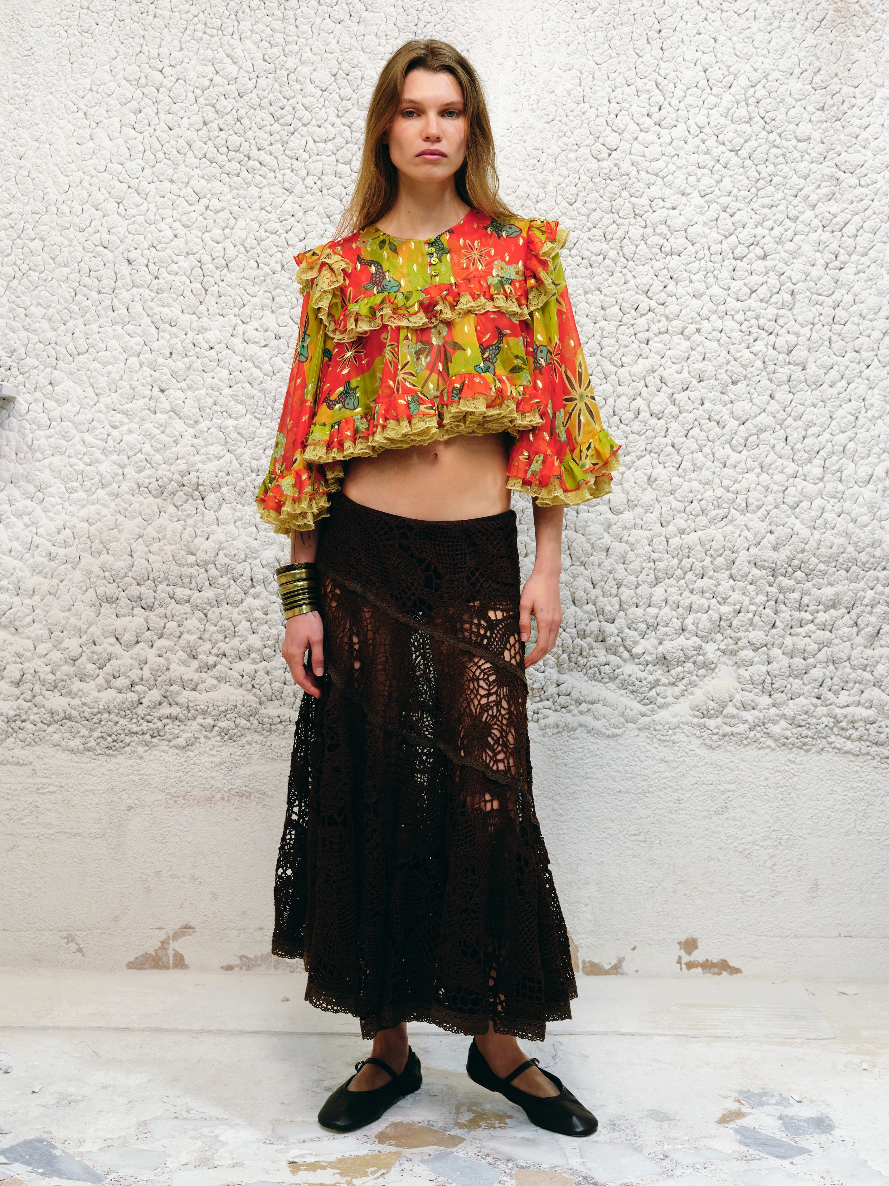 YUKA - Crochet lace midi skirt