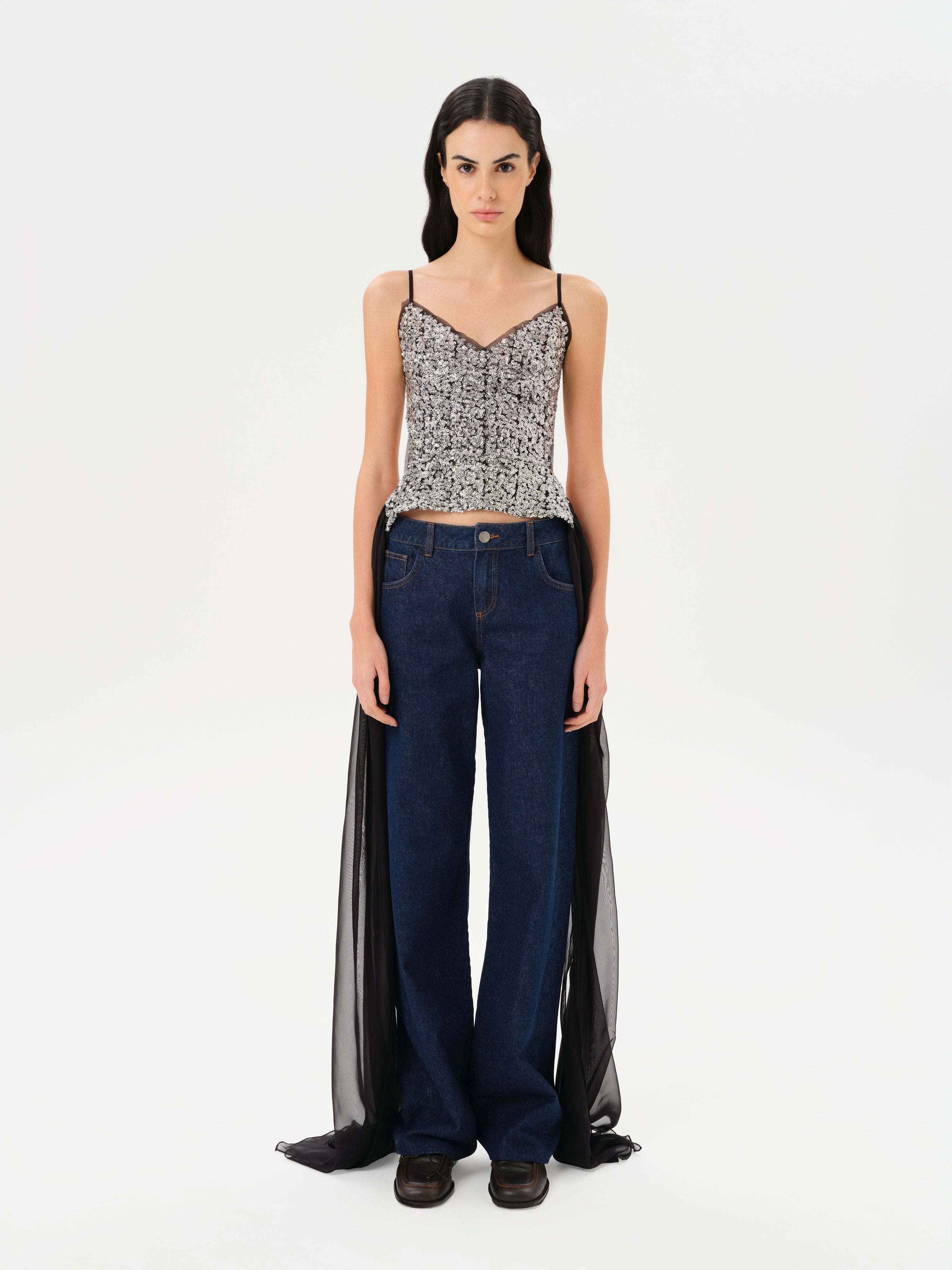 ZAYA - Embellished sequin top with a deep V neckline