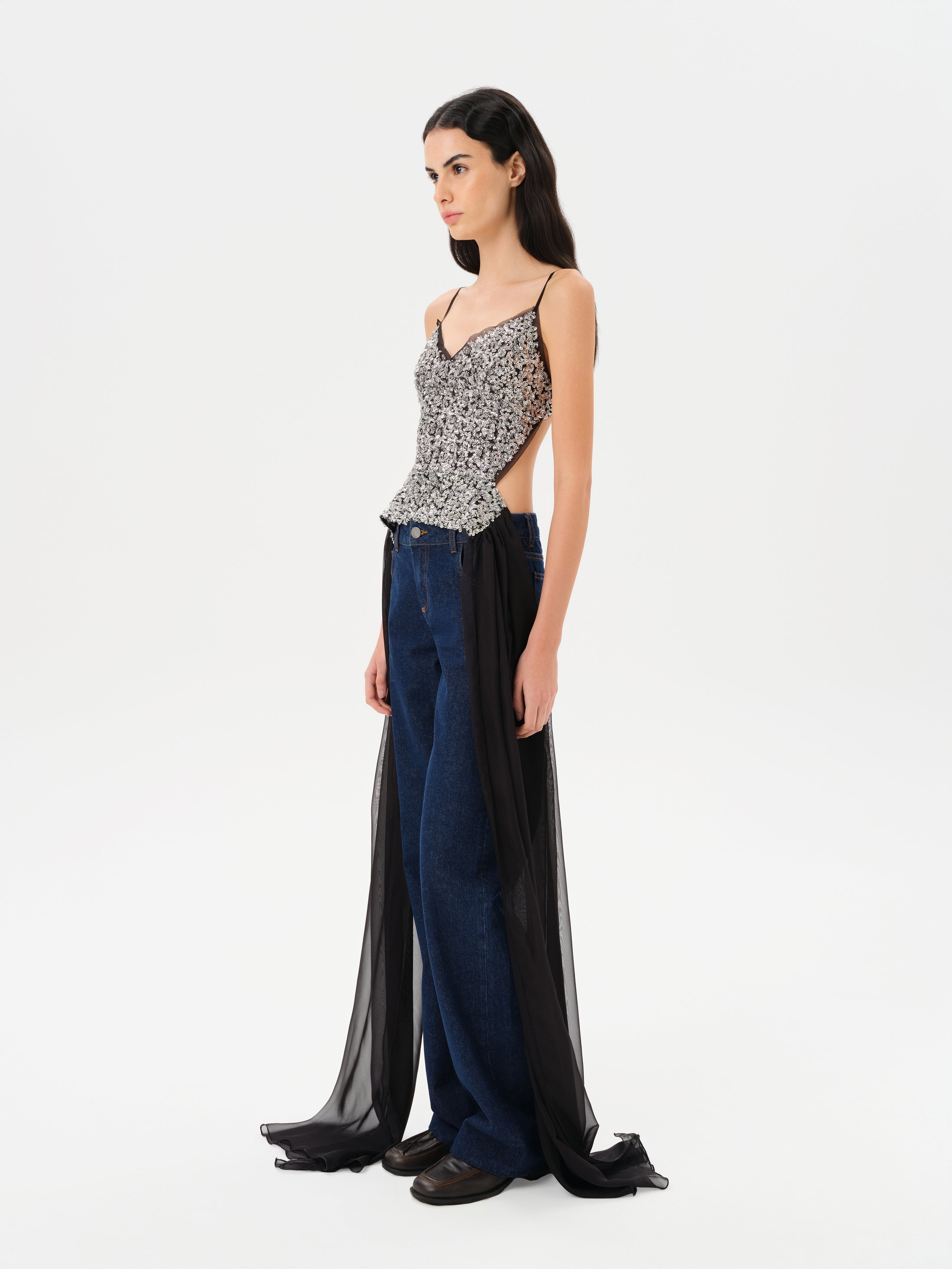 ZAYA - Embellished sequin top with a deep V neckline