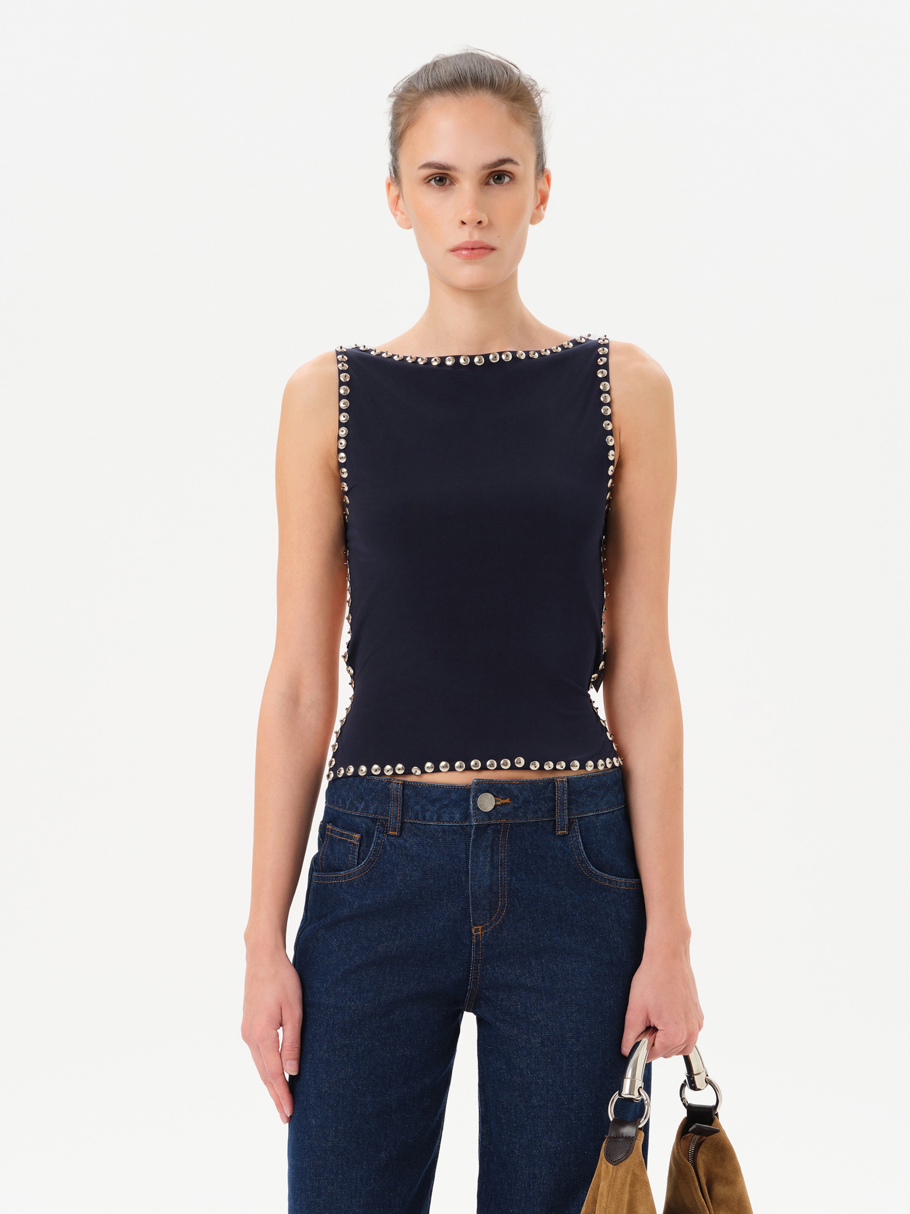 ZELNA - Fitted jersey top with stud details