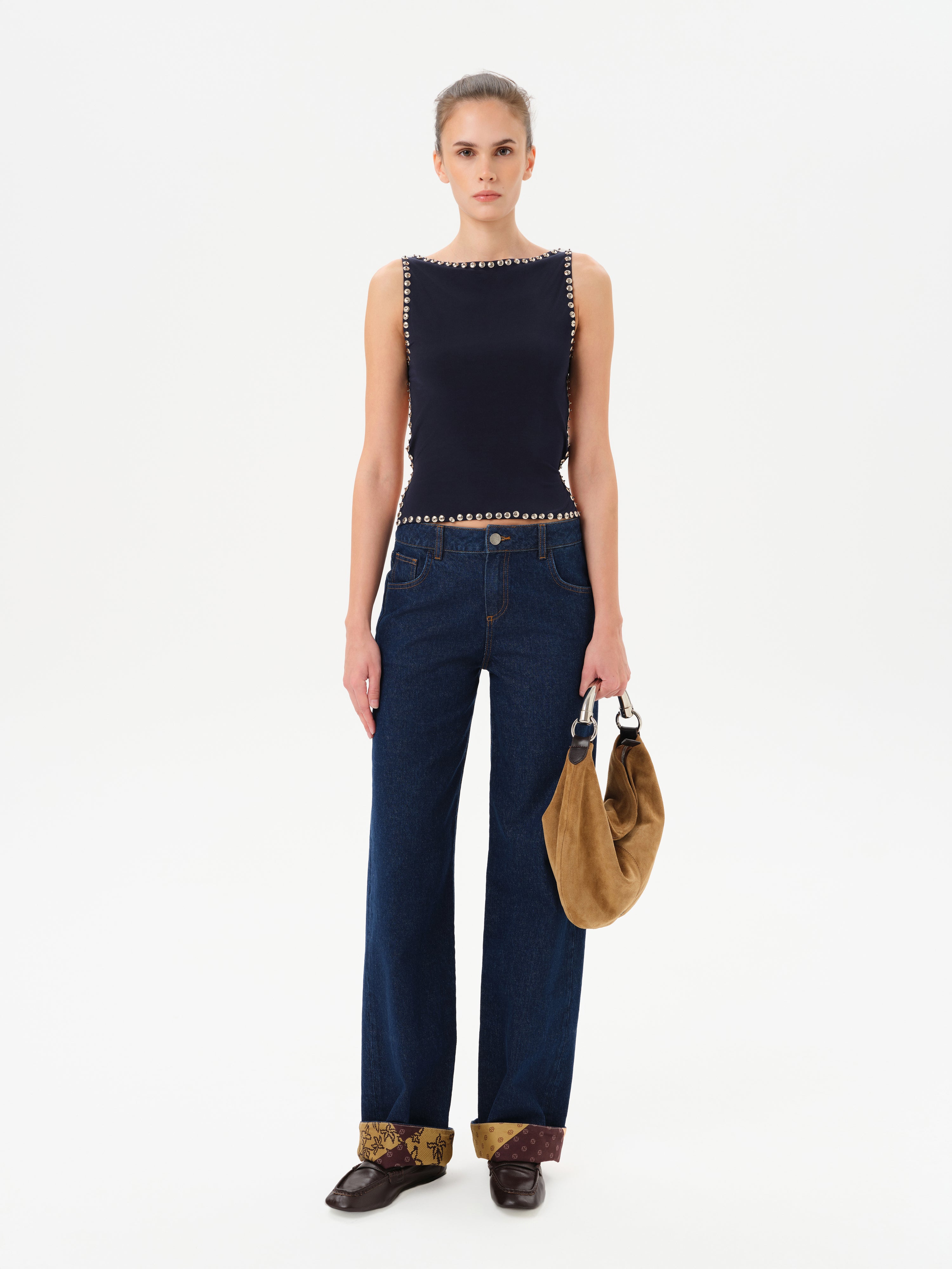 ZELNA - Fitted jersey top with stud details