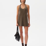 ZHEN - Halter-neck mini dress with embroidered neckline