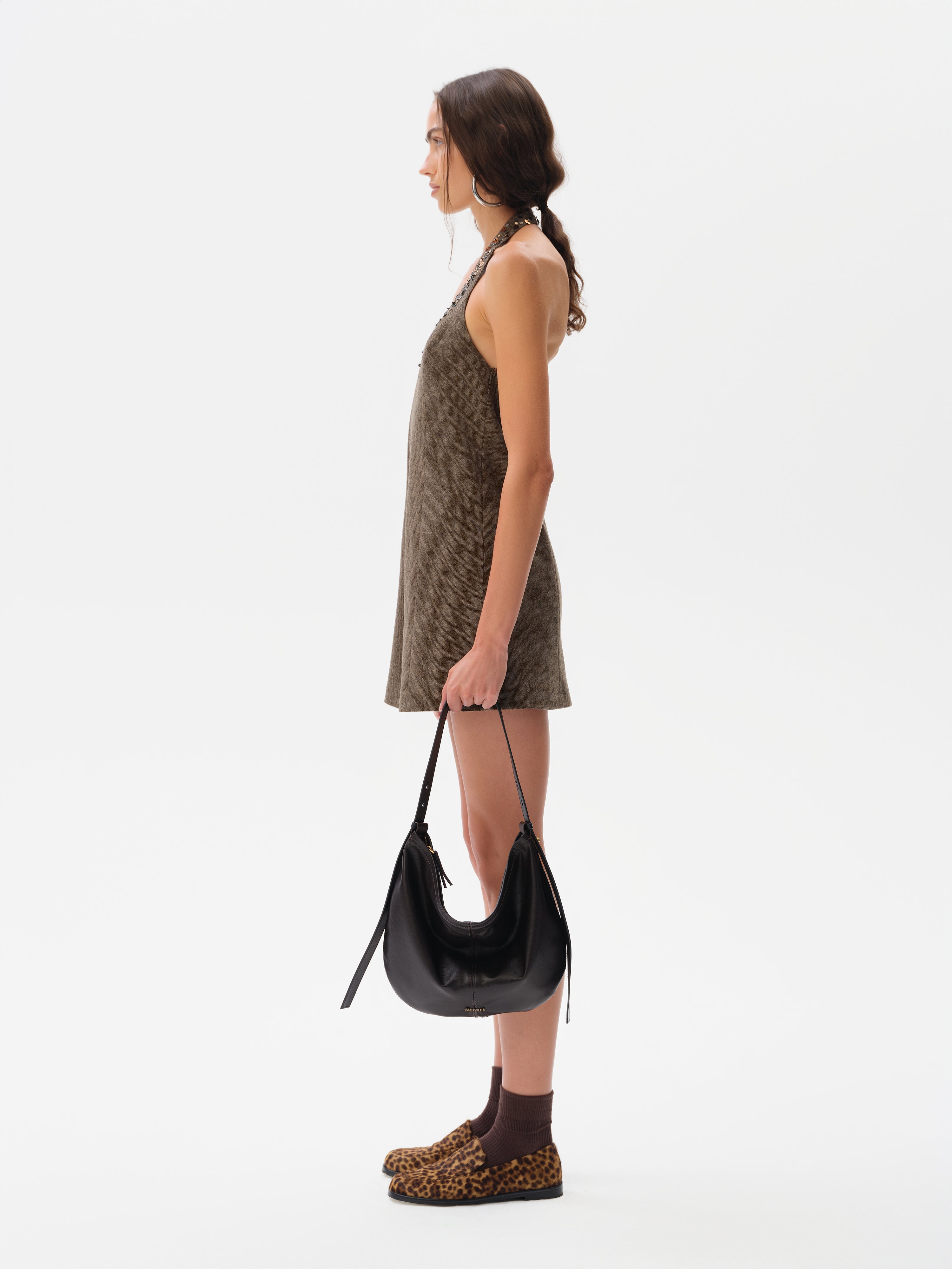 ZHEN - Halter-neck mini dress with embroidered neckline