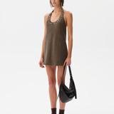 ZHEN - Halter-neck mini dress with embroidered neckline