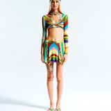 ALANI - Sun-ray knit mini skirt with contrast stitches