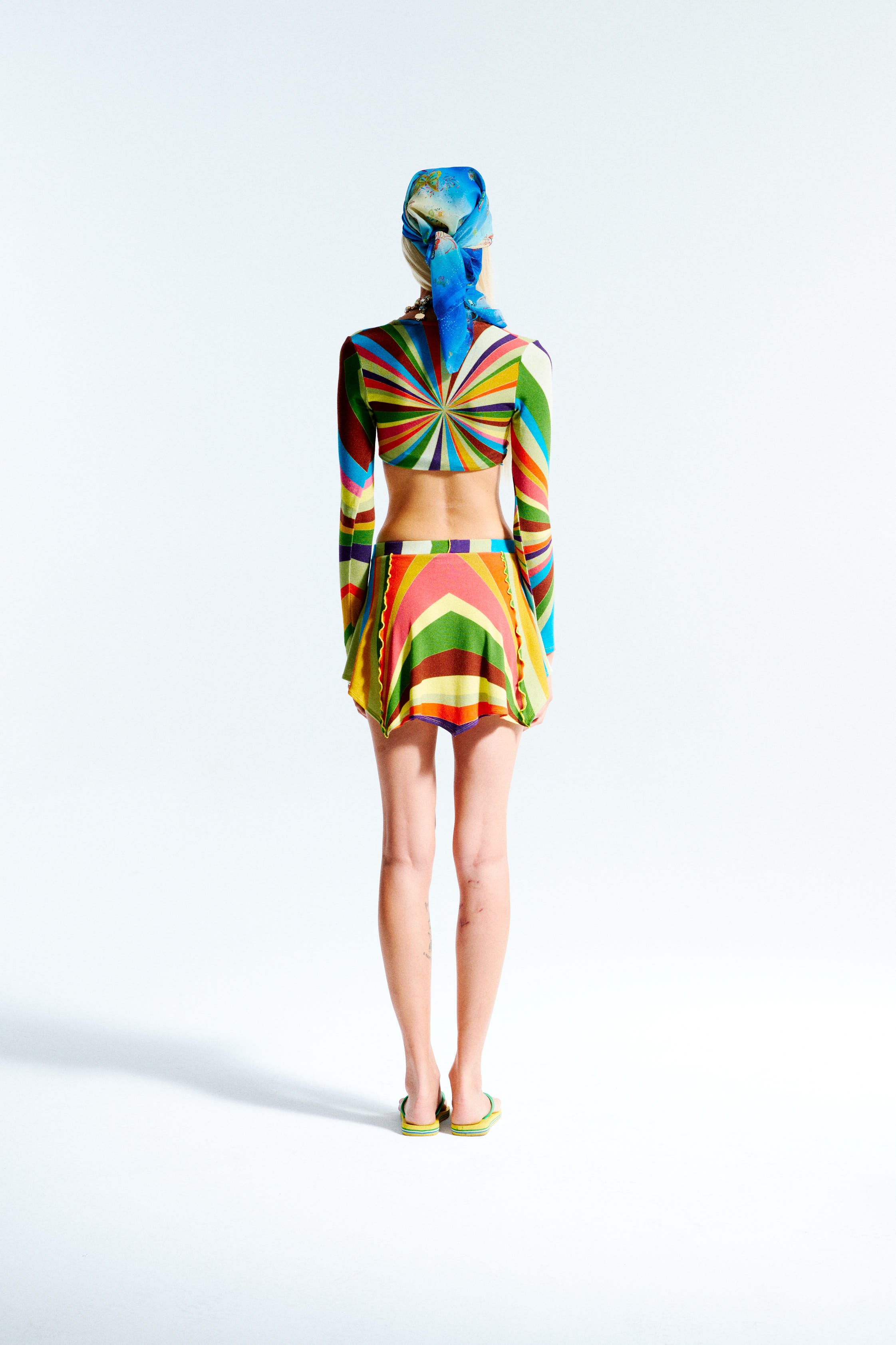 ALANI - Sun-ray knit mini skirt with contrast stitches