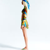 ALANI - Sun-ray knit mini skirt with contrast stitches