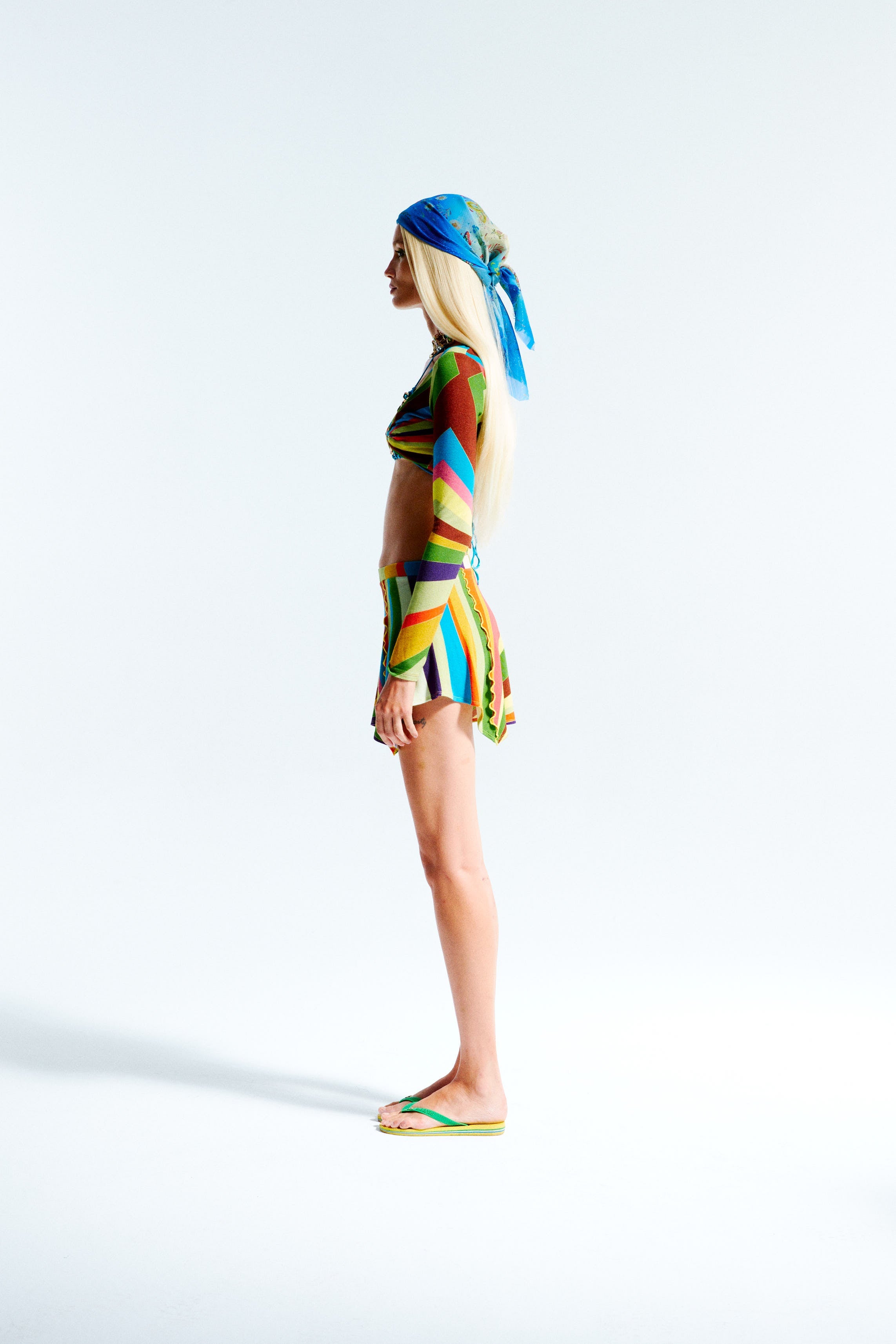 ALANI - Sun-ray knit mini skirt with contrast stitches